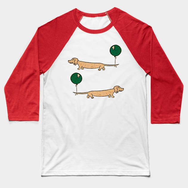 Dachshund puppy with balloon attached to his tail Baseball T-Shirt by Marccelus